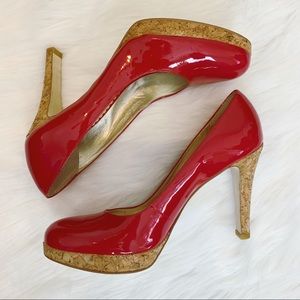 Jessica Simpson Red Patent Pinup Cork Heel Pumps